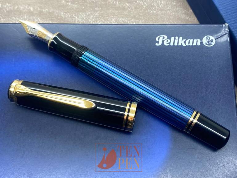 Pelikan M600　blue-stripe 青縞　M-nib　旧黒天冠 Pelikan M600blue-stripe 青縞M-nib旧黒天冠